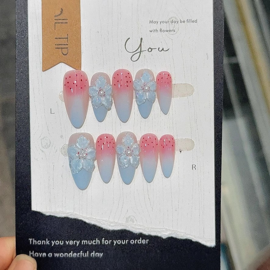 3D ice crystal press-on nails