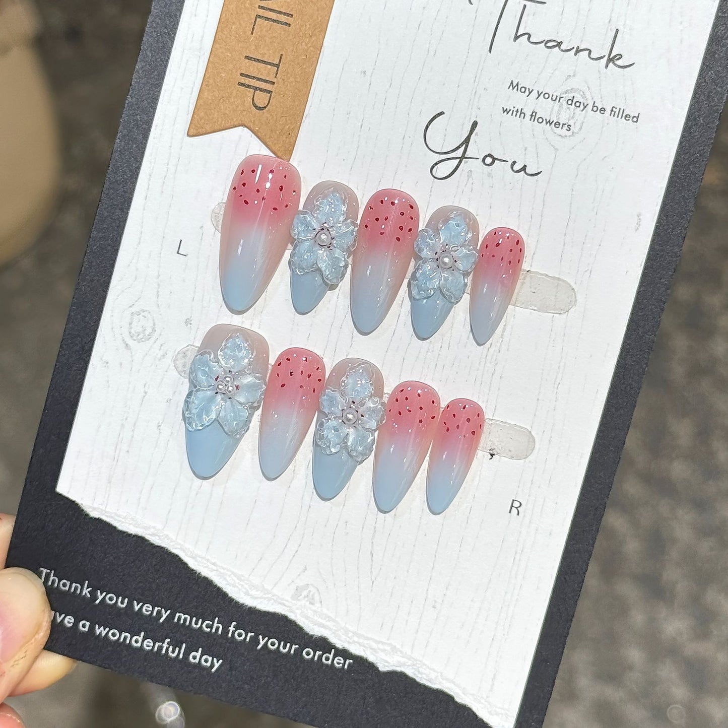 3D ice crystal press-on nails