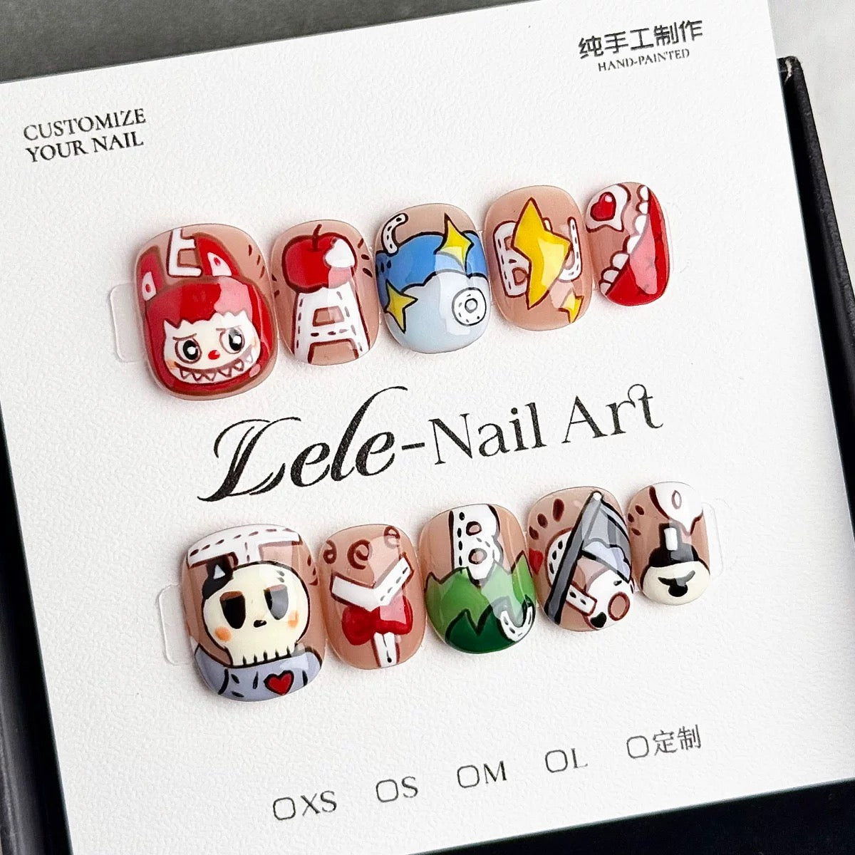 red labubu press on nail
