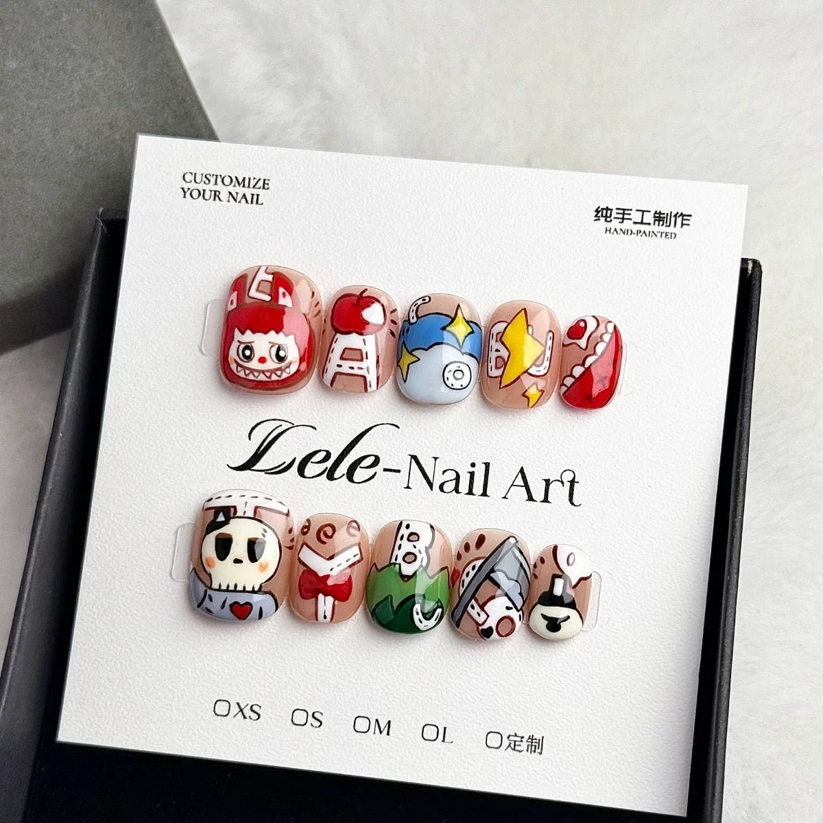 red labubu press on nail