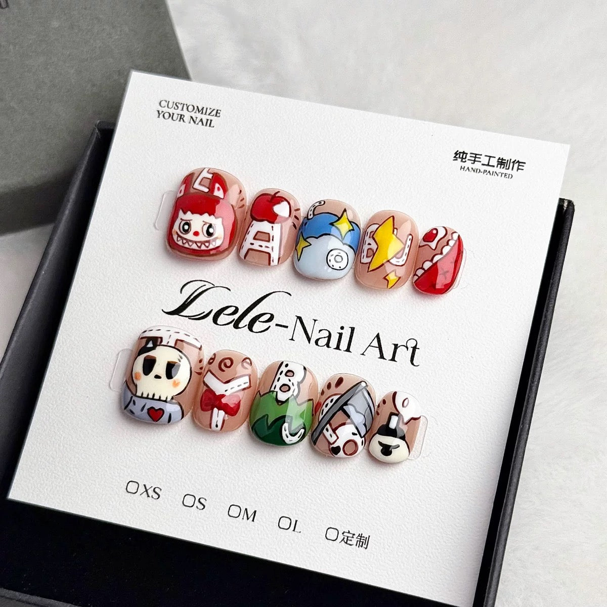 red labubu press on nail