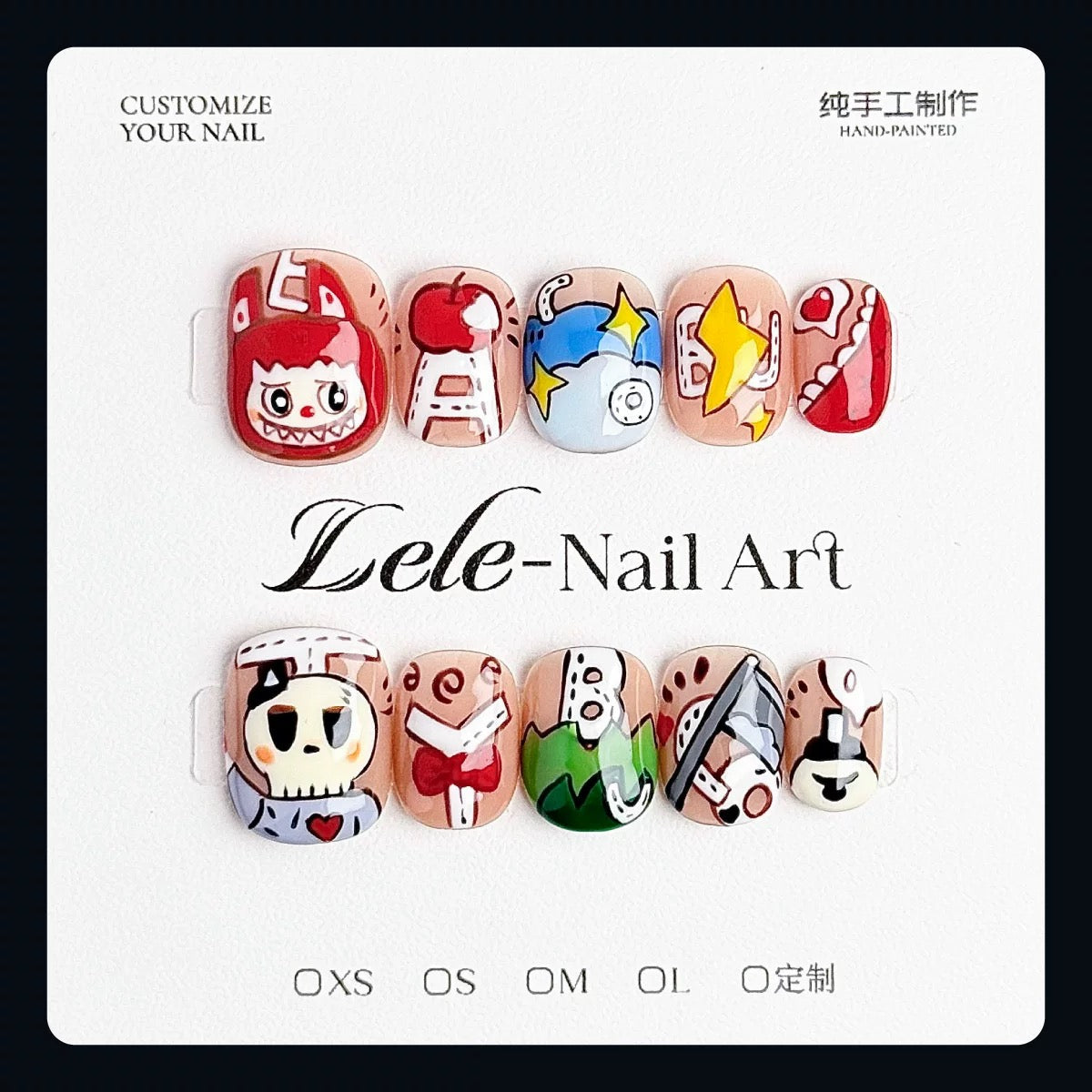 red labubu press on nail