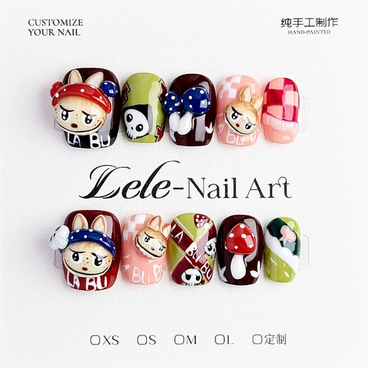 Colorful Labubu Press on nail