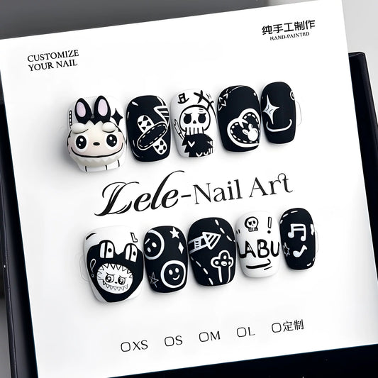 BLACK&WHITE Labubu press-on nail
