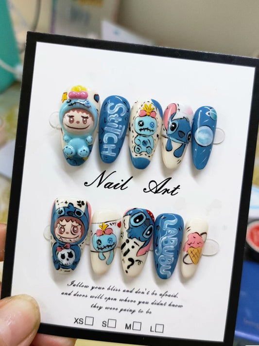 Stitch Labubu press-on nail