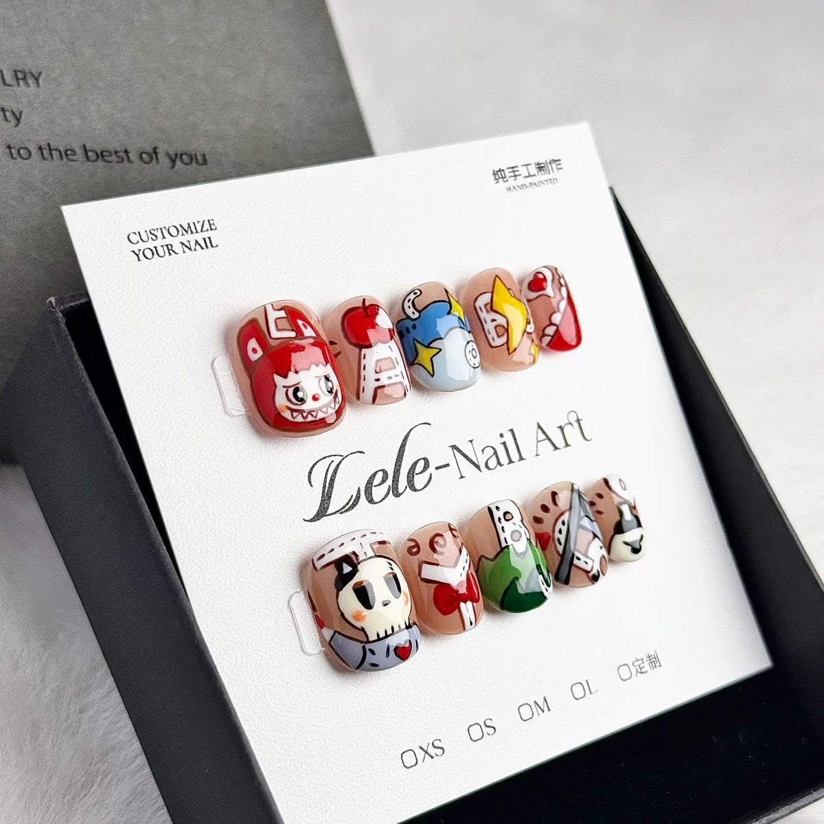 red labubu press on nail